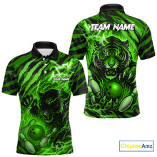 Load image into Gallery viewer, Personalized Tiger Bowling Shirts For Men, Green Flame Lightning Thunder Tiger Team Bowling Jerseys NQS11233