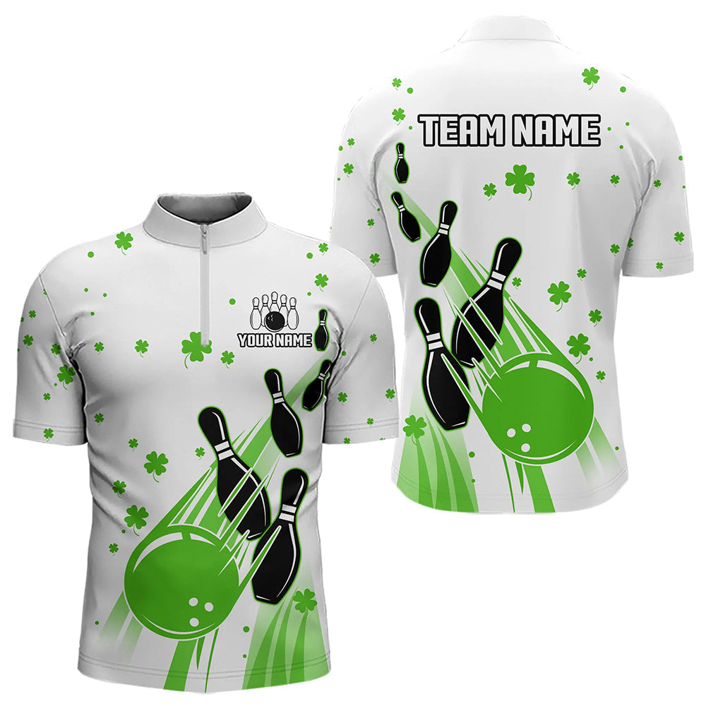 Green and White Shamrock Lucky Bowling Shirts For Men Custom St Patrick Day Team Bowling Jerseys NQS9499