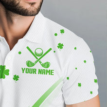 Load image into Gallery viewer, Green and White shamrock Lucky Mens golf polo shirts Custom St Patrick Day golf attire for men NQS9500