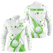 Load image into Gallery viewer, Green and White shamrock Lucky Mens golf polo shirts Custom St Patrick Day golf attire for men NQS9500