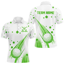Load image into Gallery viewer, Green and White shamrock Lucky Mens golf polo shirts Custom St Patrick Day golf attire for men NQS9500