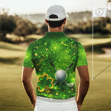 Load image into Gallery viewer, Happy St Patrick's Day Green and Gold Shamrock Mens Golf Polo Shirts Custom Golf Clothes for Men NQS11629