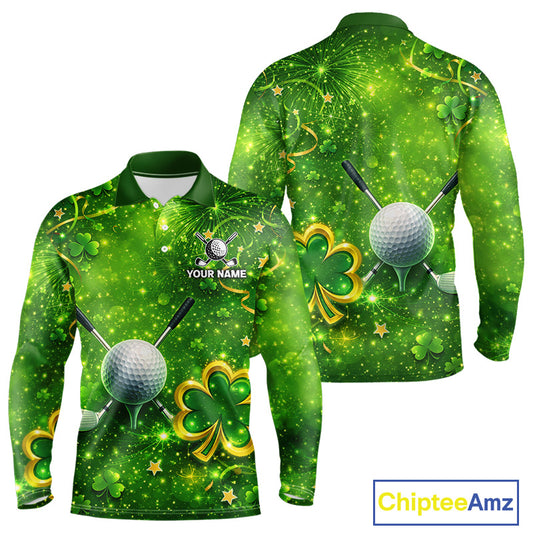 Happy St Patrick's Day Green and Gold Shamrock Mens Golf Polo Shirts Custom Golf Clothes for Men NQS11629