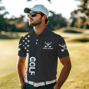 Black and White Retro American Flag Mens golf polo shirts custom team patriotic golf gifts golfer NQS9663