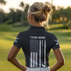 Black and White Retro American Flag Women golf polo shirts custom team patriotic golf gifts golfer NQS9663