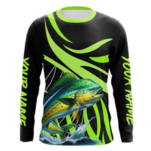 Load image into Gallery viewer, Personalized Mahi mahi ( Dorado) Long Sleeve Fishing Shirts, Tournament Fishing Jerseys | Green NQS7448