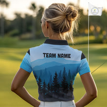 Load image into Gallery viewer, Blue pattern forest Women Disc golf polo shirts Custom team disc golf jerseys for ladies NQS9943