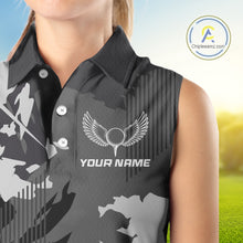 Load image into Gallery viewer, Personalized Gray camo Golf sleeveless polo shirts for women custom camo golf shirt, unique golf gifts NQS9944