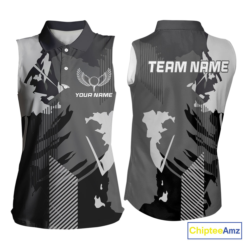 Personalized Gray camo Golf sleeveless polo shirts for women custom camo golf shirt, unique golf gifts NQS9944
