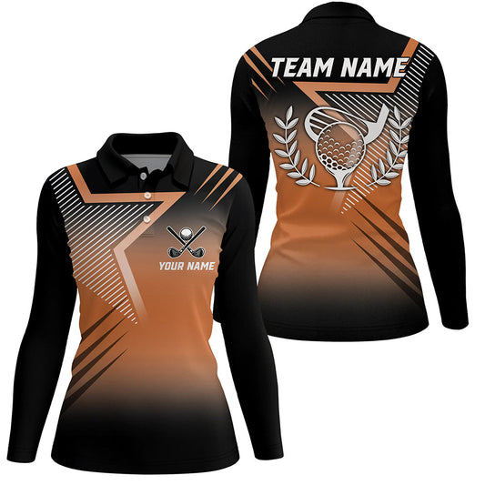 Black and orange star pattern Womens golf polo shirts custom golf tops for ladies, golfing gifts NQS7797