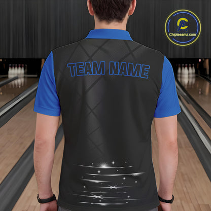Black and blue bowling league jersey custom Mens Bowling Polo, 1/4 zip Shirt, gifts for men bowler NQS10095
