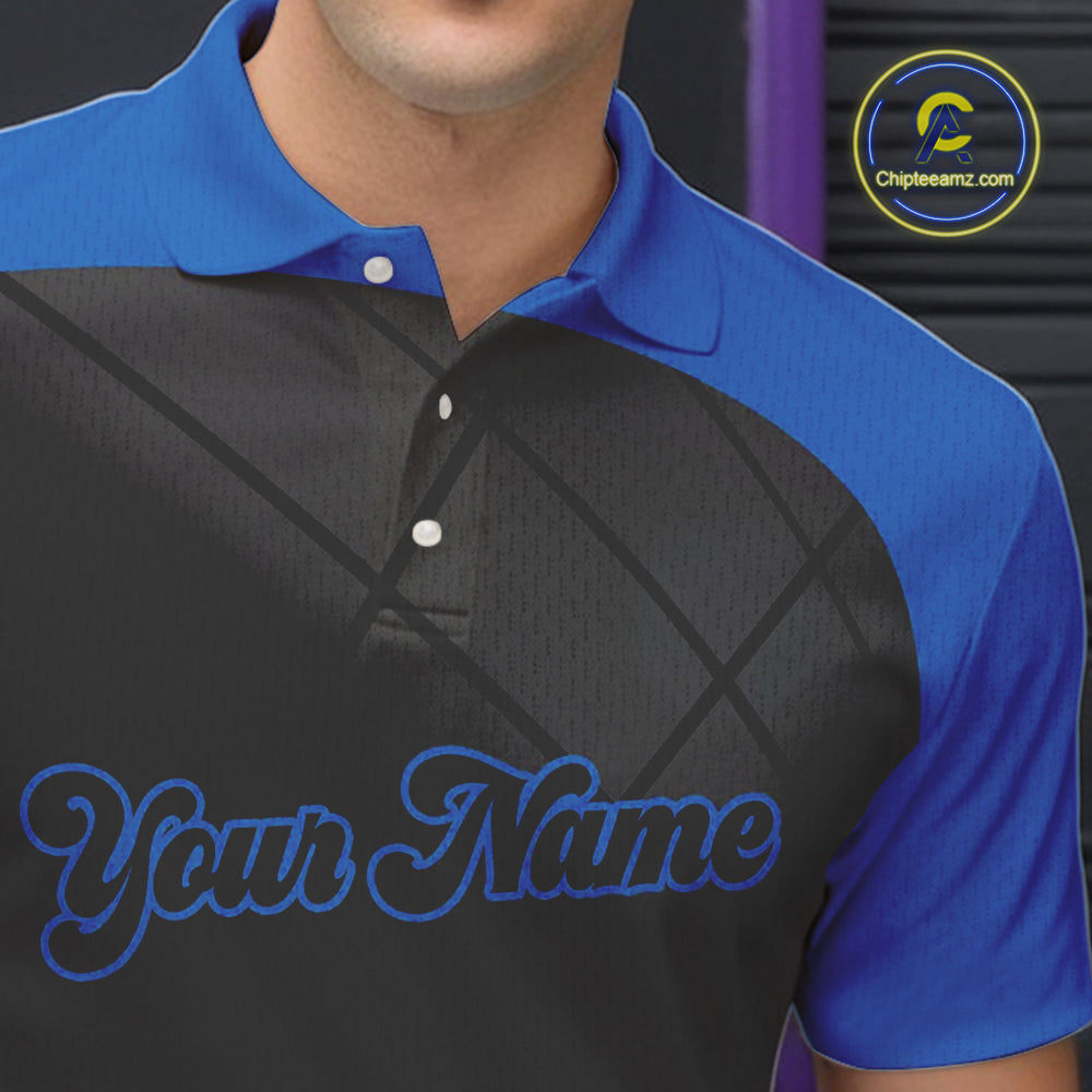 Black and blue bowling league jersey custom Mens Bowling Polo, 1/4 zip Shirt, gifts for men bowler NQS10095
