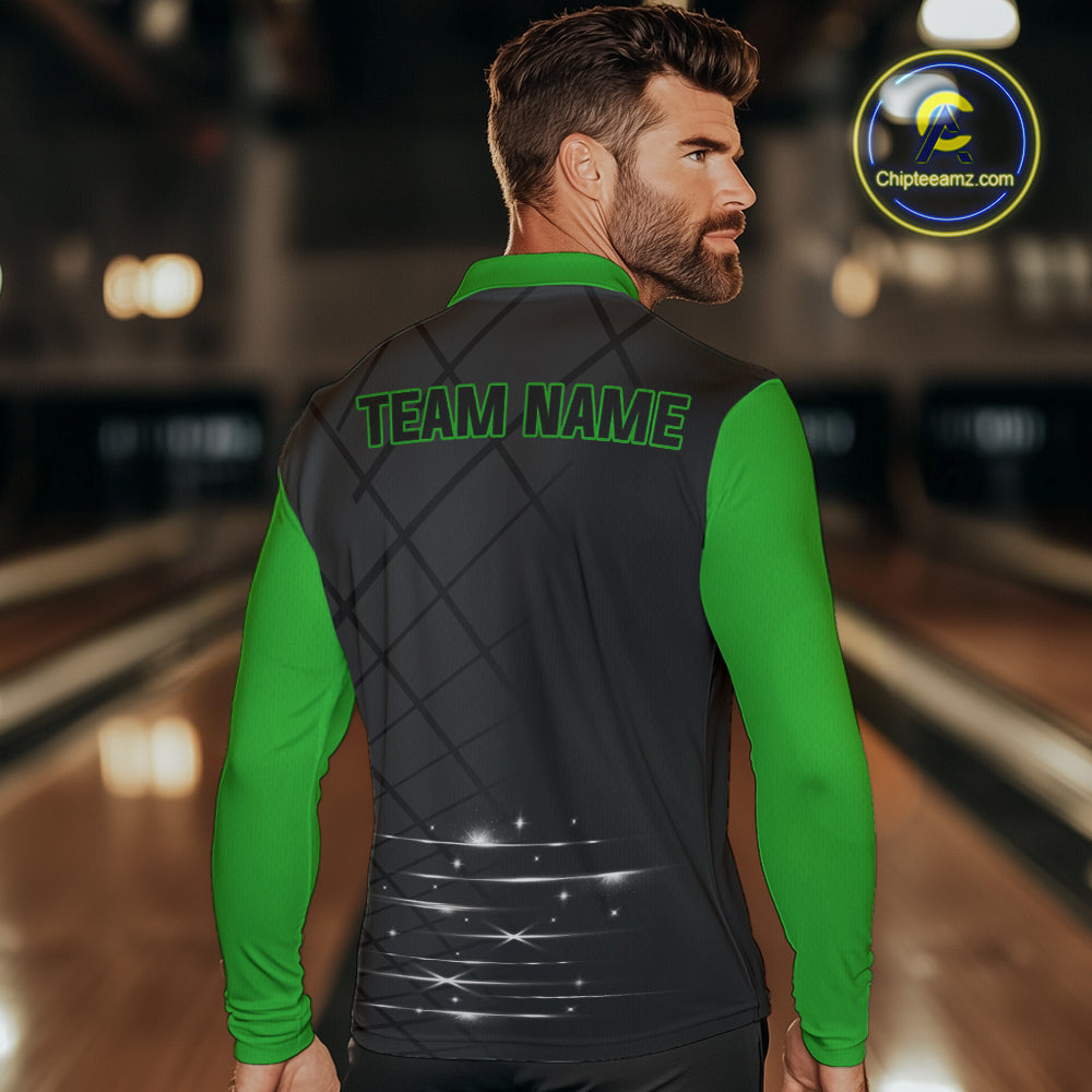 Black and Green bowling league jersey custom Mens Bowling Polo, 1/4 zip Shirt, gifts for men bowler NQS10096