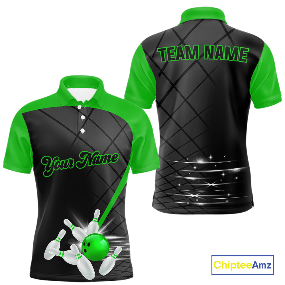 Black and Green bowling league jersey custom Mens Bowling Polo, 1/4 zip Shirt, gifts for men bowler NQS10096