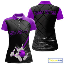 Load image into Gallery viewer, Black &amp; Purple bowling league jersey custom Women Bowling Polo, 1/4 zip Shirt, gift for ladies bowler NQS10097