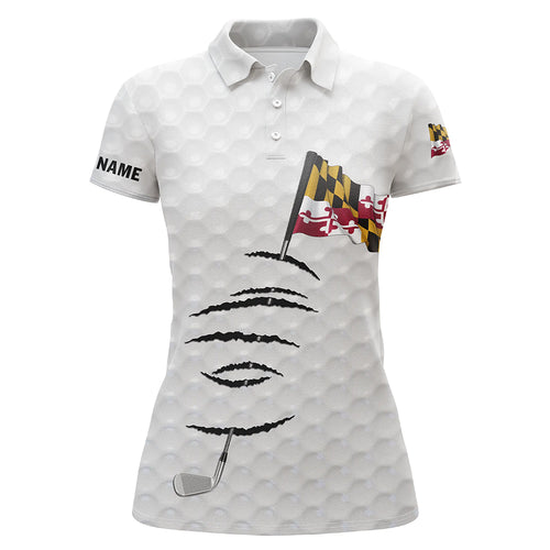 Personalized white golf polos shirt for women Maryland flag patriotic custom gifts for golf lovers NQS5912