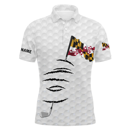 Personalized white golf polos shirt for men Maryland flag patriotic custom name gifts for golf lovers NQS5912