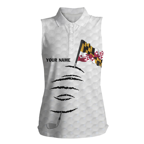 Personalized white golf sleeveless polos shirt for women Maryland flag patriotic custom golf gifts NQS5912