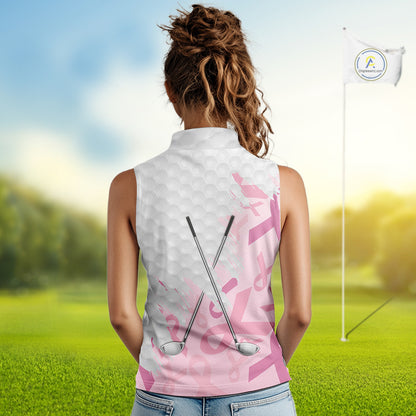 Breast cancer Women Sleeveless polos custom Pink ribbon pattern golf clubs team golf tops for ladies NQS10423