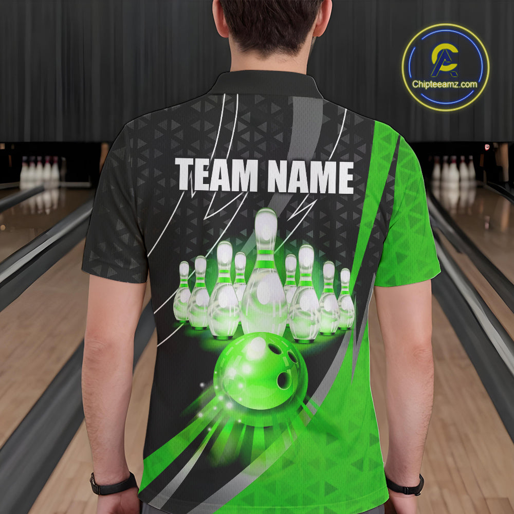 Black and Green Bowling Camo Polo, 1/4 Zip Shirt for Men Custom Team Bowling jerseys, Bowler Outfit NQS10425