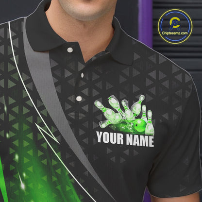 Black and Green Bowling Camo Polo, 1/4 Zip Shirt for Men Custom Team Bowling jerseys, Bowler Outfit NQS10425