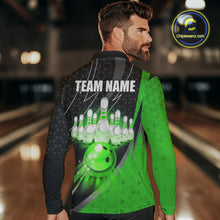 Load image into Gallery viewer, Black and Green Bowling Camo Polo, 1/4 Zip Shirt for Men Custom Team Bowling jerseys, Bowler Outfit NQS10425