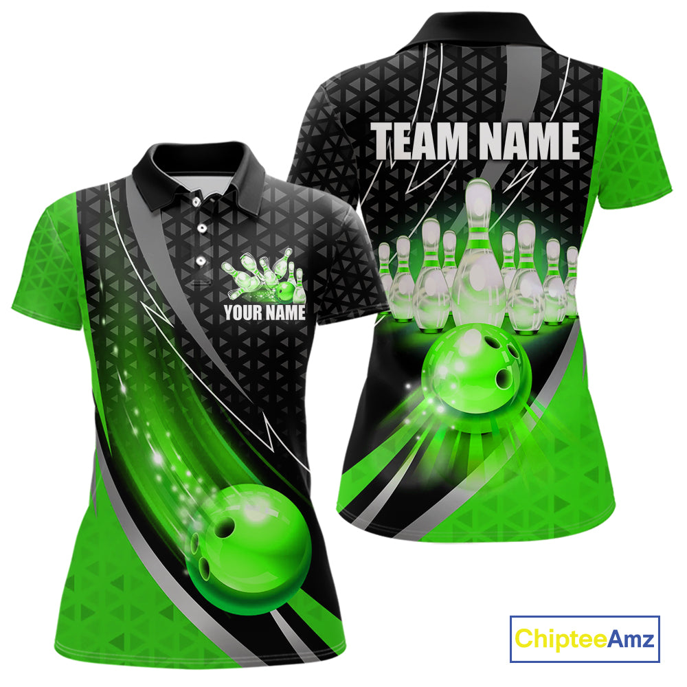 Black and Green Bowling Camo Polo, 1/4 Zip Shirt for Women Custom Team Bowling jerseys, Bowler Outfit NQS10425