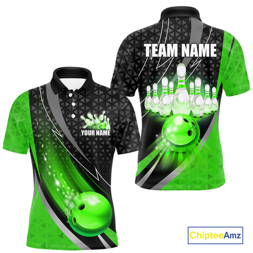 Black and Green Bowling Camo Polo, 1/4 Zip Shirt for Men Custom Team Bowling jerseys, Bowler Outfit NQS10425