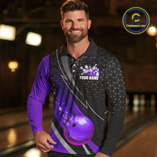 Load image into Gallery viewer, Black and Purple Bowling Camo Polo, 1/4 Zip Shirt for Men Custom Team Bowling jerseys, Bowler Outfit NQS10426