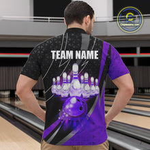Load image into Gallery viewer, Black and Purple Bowling Camo Polo, 1/4 Zip Shirt for Men Custom Team Bowling jerseys, Bowler Outfit NQS10426