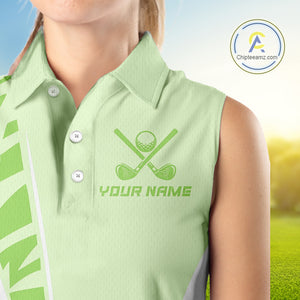Green Women Sleeveless golf polo shirts custom golf outfits for ladies, Gift for golf lovers NQS10849