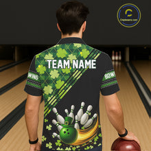 Load image into Gallery viewer, Black and Green shamrock argyle pattern Bowling Hawaiian Shirt Custom St Patrick Team Bowling Jersey NQS11237