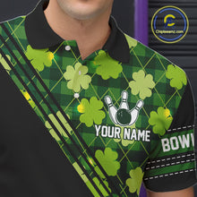 Load image into Gallery viewer, Black and Green shamrock argyle pattern Bowling Shirts For Men Custom St Patrick Team Bowling Jerseys NQS11237