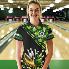 Load image into Gallery viewer, Black and Green shamrock argyle pattern Bowling Shirt For Women Custom St Patrick Team Bowling Jersey NQS11237