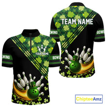 Load image into Gallery viewer, Black and Green shamrock argyle pattern Bowling Shirts For Men Custom St Patrick Team Bowling Jerseys NQS11237