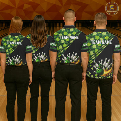 Black and Green shamrock argyle pattern Bowling Shirt For Women Custom St Patrick Team Bowling Jersey NQS11237