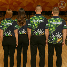 Load image into Gallery viewer, Black and Green shamrock argyle pattern Bowling Shirts For Men Custom St Patrick Team Bowling Jerseys NQS11237