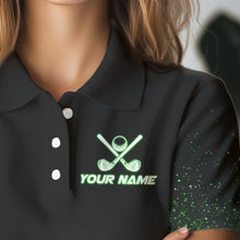 Load image into Gallery viewer, Black And Green Glitter Lucky Women golf polo shirt custom St Patrick Day golf tops for ladies NQS9365