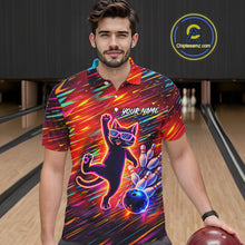 Load image into Gallery viewer, Funny Colorful Neon Cat Bowling Polo shirt, 1/4 zip shirts for men custom Bowling Team League Shirts NQS11429
