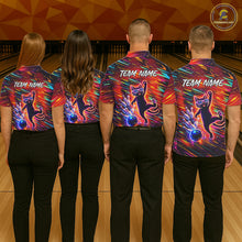 Load image into Gallery viewer, Funny Colorful Neon Cat Bowling Polo shirt, 1/4 zip shirts for men custom Bowling Team League Shirts NQS11429