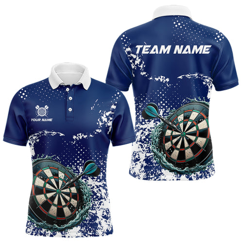 Personalized White & Blue Grunge Darts Shirt For Men Custom Dart Outfit Team Jersey NQS9510