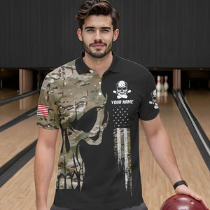 Skull Camouflage American Flag Mens Bowling Shirts Custom Patriotic Bowling Team Jerseys For Men NQS9508