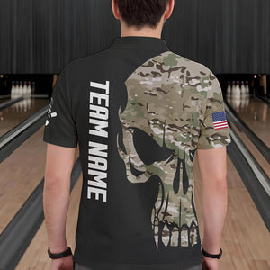 Skull Camouflage American Flag Mens Bowling Shirts Custom Patriotic Bowling Team Jerseys For Men NQS9508