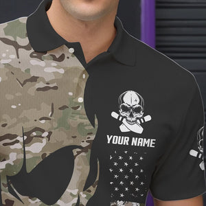 Skull Camouflage American Flag Mens Bowling Shirts Custom Patriotic Bowling Team Jerseys For Men NQS9508