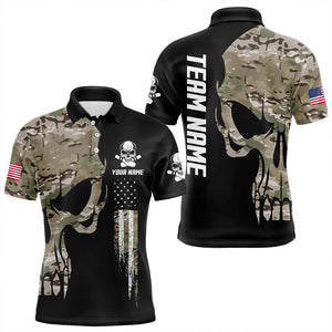 Skull Camouflage American Flag Mens Bowling Shirts Custom Patriotic Bowling Team Jerseys For Men NQS9508