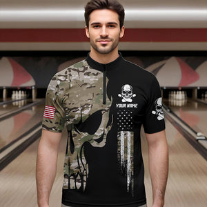 Skull Camouflage American Flag Mens Bowling Shirts Custom Patriotic Bowling Team Jerseys For Men NQS9508