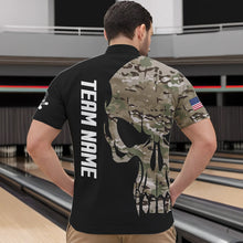 Load image into Gallery viewer, Skull Camouflage American Flag Mens Bowling Shirts Custom Patriotic Bowling Team Jerseys For Men NQS9508