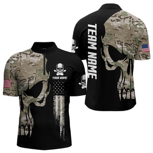 Skull Camouflage American Flag Mens Bowling Shirts Custom Patriotic Bowling Team Jerseys For Men NQS9508