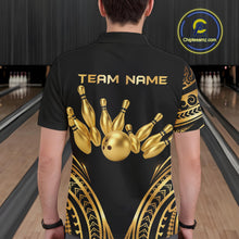 Load image into Gallery viewer, Black and Gold tribal pattern Bowling Polo, Quarter Zip Shirts For Men Custom Bowling Team Jerseys NQS11732