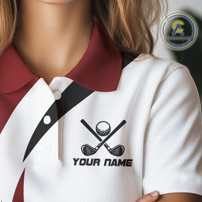 Red and White Women golf polo shirt Custom golf attire for ladies, gifts for golf lovers NQS10106